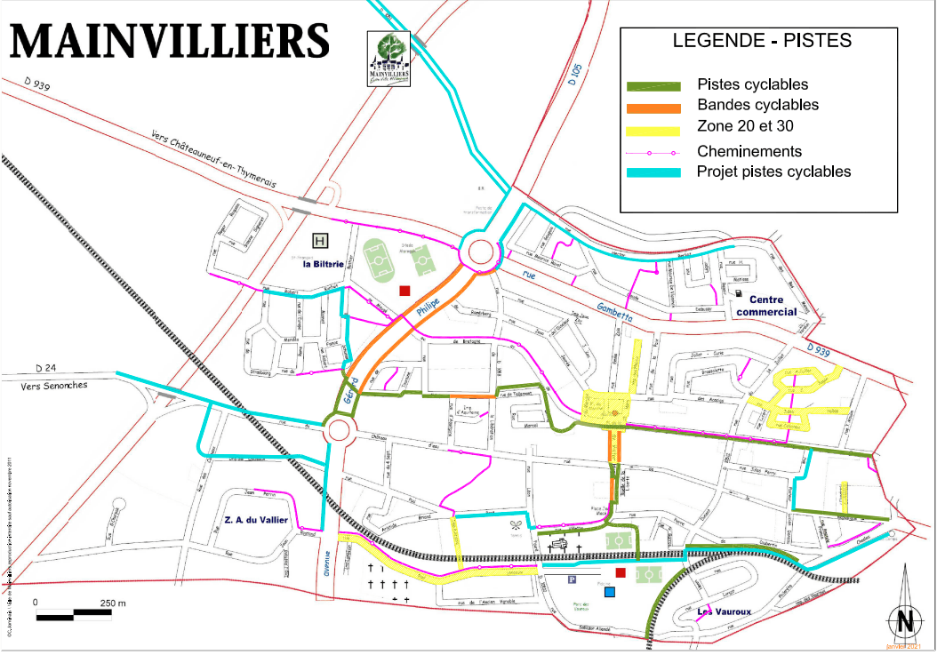 Plan circulation a velo -Développement durable à Mainvilliers - Eure-et-Loir (28)