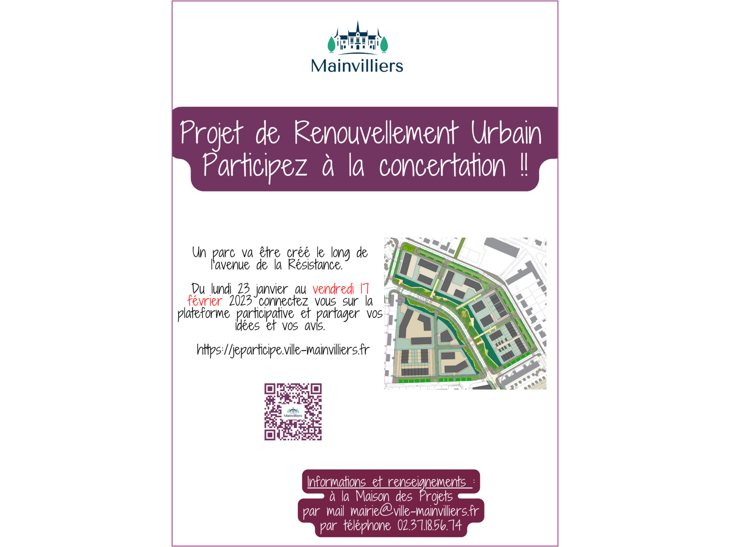 Projet de Renouvellement Urbain - Un parc va être créé le long de l'avenue de la Résistance. - Mainvilliers